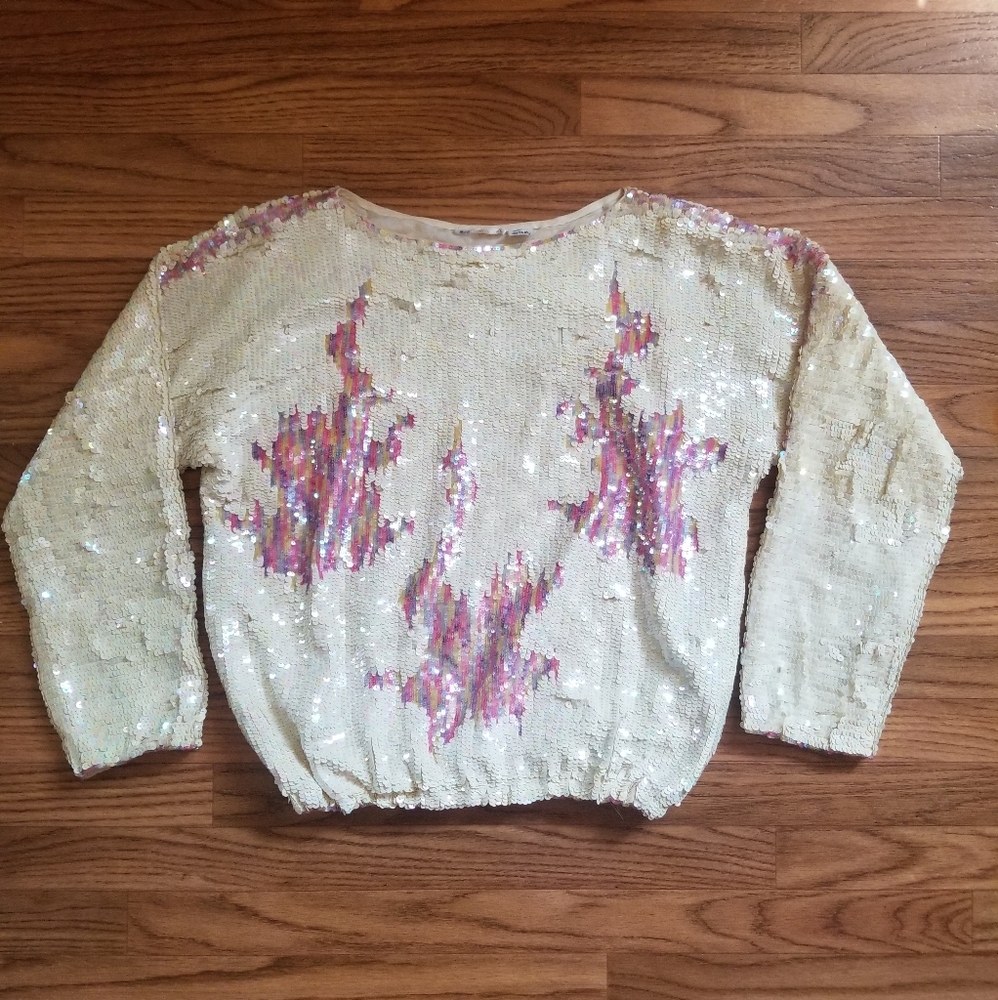 White and pink sequin sweater